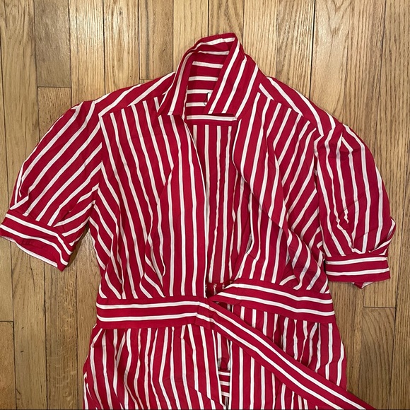 Sandro Paris Loreta Red And White Stripe Short Sleeve Wrap Midi Dress Sz 36 - Picture 3 of 5
